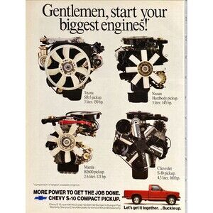 Chevy S-10 Compact Pickup "More power to Get the Job Done" Vintage Print Ad 1989